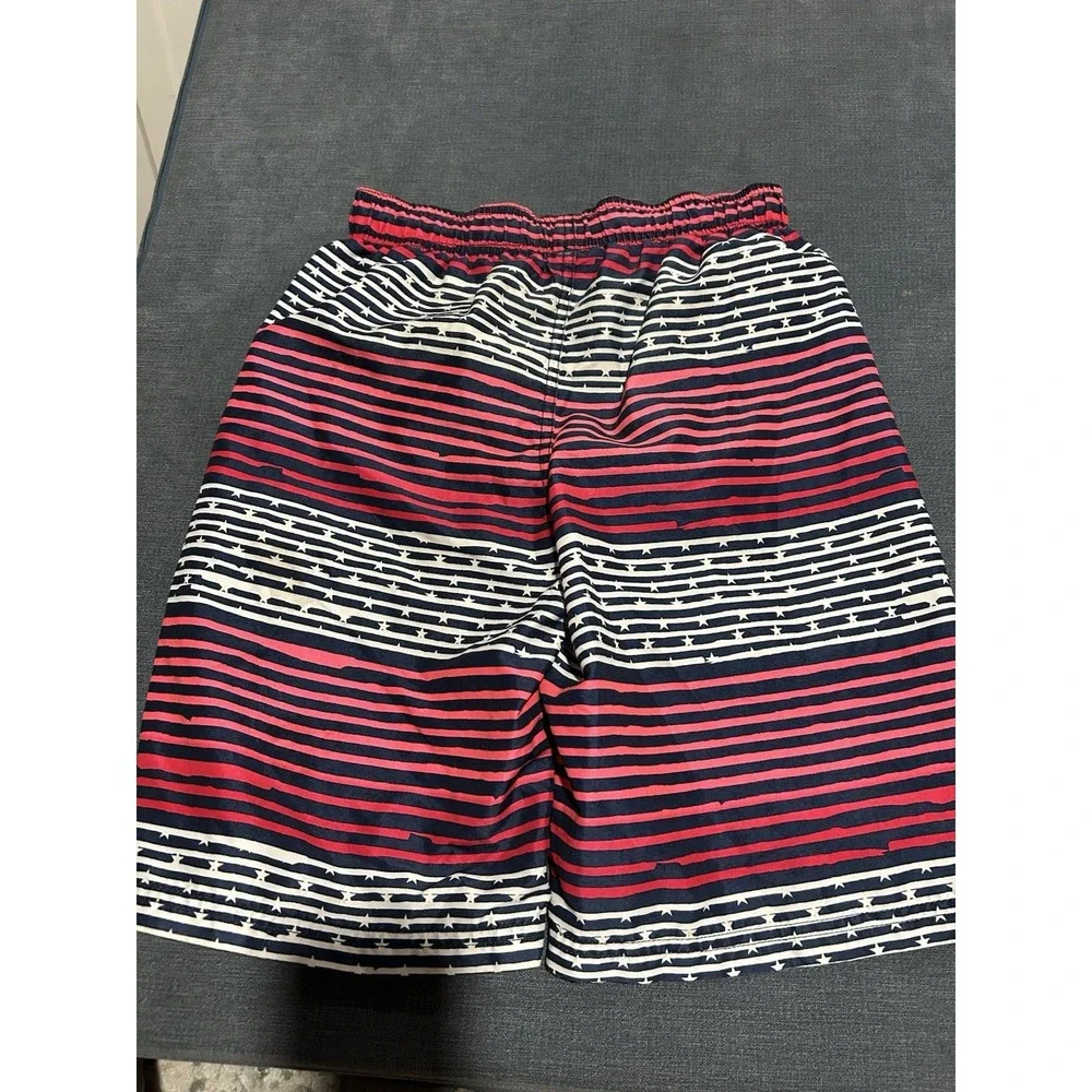 Under Armour Boys Swim Trunks YMD Red White Blue Patriotic USA Flag Board Shorts